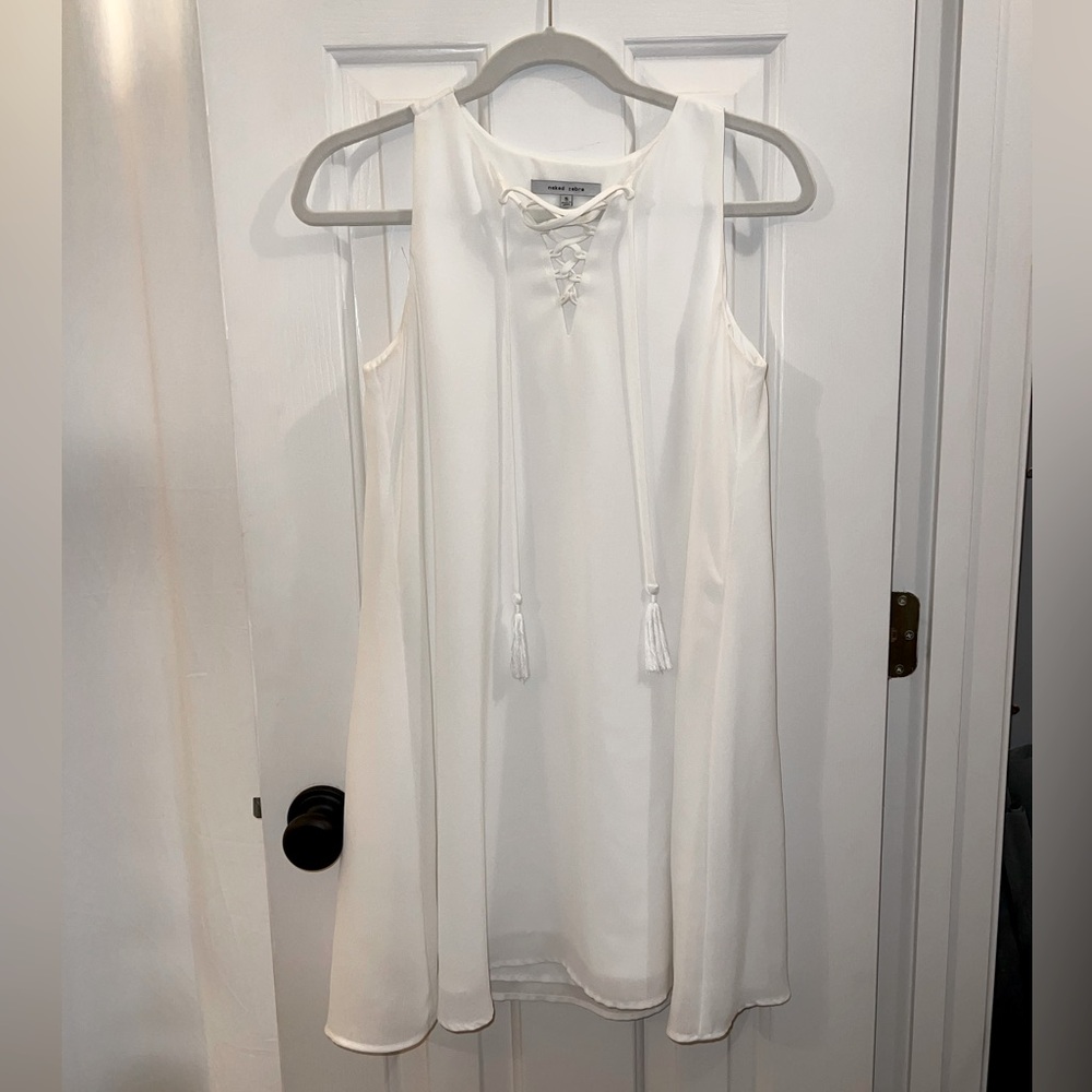 Naked Zebra White Lace Up Swing Dress